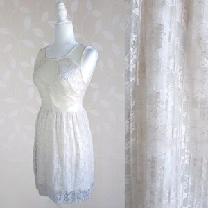 NEW Urban Outfitters Cream Lace Mesh Dress Pins Needles 2 Coquette Fairy Twee